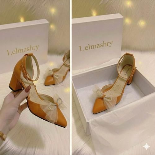 Heels Bow Twill Women's Heels - Havana