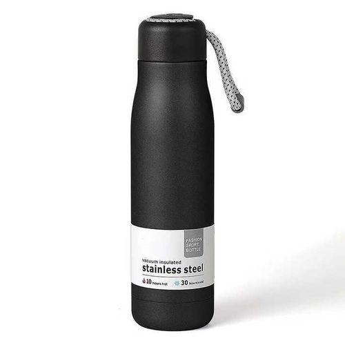 Stainless Steel Water Bottle – 500ml Black - Reusable Metal Sports Bottle for Hot & Cold Drinks, Leak-Proof & Eco-Friendly Design