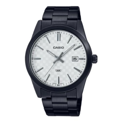 Men's Analog White Dial Stainless Steel Band Watch - Black MTP-VD03B-7AUDF