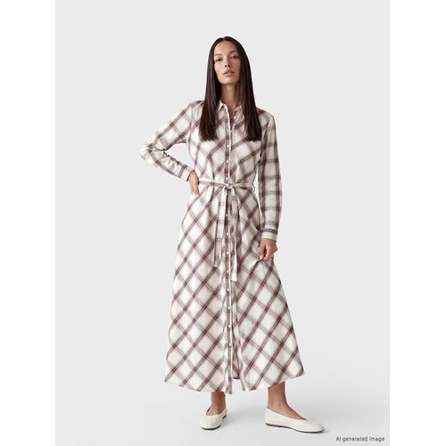 Waist Sashed Plaid Shirt Dress