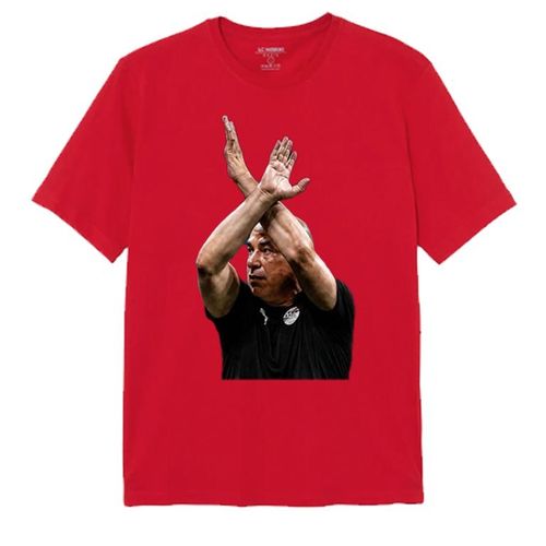 Red Cotton T-shirt Round Neck Half sleeve Hossam Hassan raising his arms in crossed