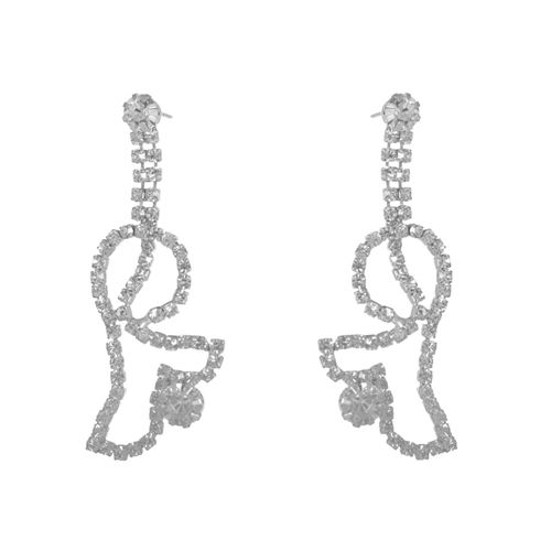 Cute Design Shiny Crystal Stud Earrings for Women, Silver TON-A-1086