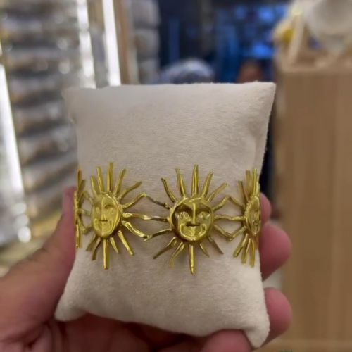 Gold-Plated Stainless Steel Celestial Sunburst Statement Open Cuff Bangle