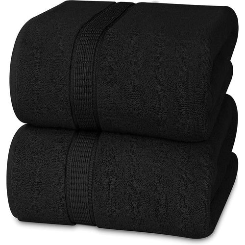 Set of 2 Bath Towel - Large Size - 100% Cotton Material and Bright and Stable Colors (Black)