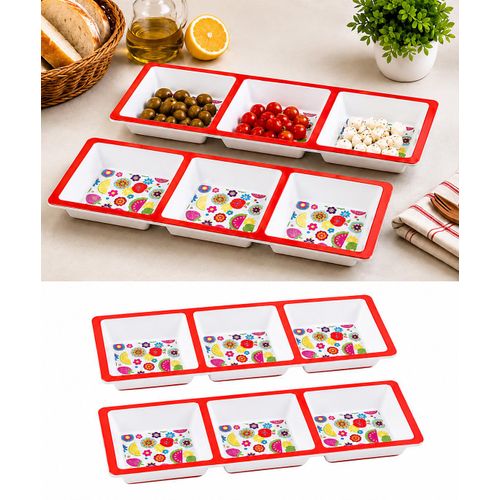 Set of 2 Pieces 3-Compartment Serving Tray – Divided Snack & Appetizer Dish for Nuts, Olives, Sauces & Sweets