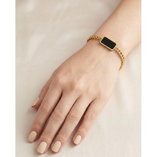 Elegant Golden-Tone Chain Bracelet with Rectangular Inlay for Women