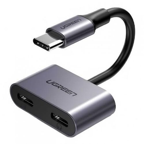 2-in-1 USB-C to 3.5mm Headphone Jack Audio Adapter and Type-C 60W PD Fast Charging Splitter Cable Grey