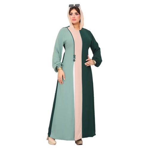 Vertical Color-Block Royal Abaya Cinched Waist Button-Down Front Consists of 1 Pieces Model 186 D Mint Green