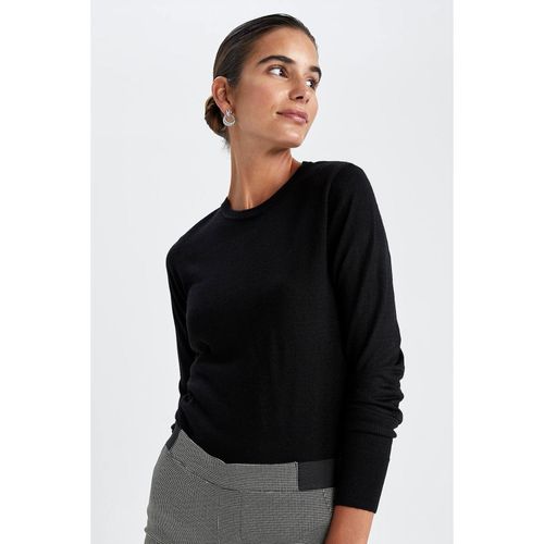 Regular Fit Crew Neck Basic Plain Extra Soft Cashmere Textured Knit Sweater