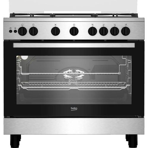 Gas Cooker, 90 cm, 5 Burners, Cast Iron Grates, Full Safety Features, 2 Fans, BGGR 11215 GX2 - Silver