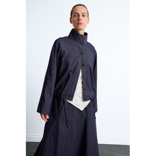 Standard Neck Gathered Regular Fit Denim Look Jacket