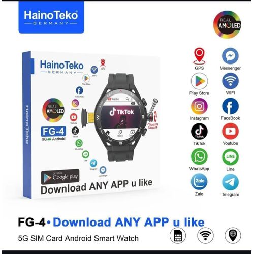 FG-4 Android Smart Watch - 64GB ROM, 4GB RAM, 180° Rotatable Camera, 4G SIM Card & Wi-Fi Support - Black
