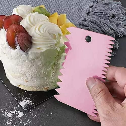 Plastic Dough Scraper & Cake Decorating Smoother Set – Flexible Bowl Scraper & Fluted Icing Spatula Edges for Baking & Pastry (Set of 3 Pieces)
