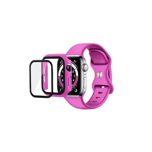 Band with Case Compatible with Apple Watch Series 10 46mmAdjustable Silicone Sport Wristband Replacement Strap With Cover Built-in Glass Screen Protector for Apple Watch Series Series 10 46mm