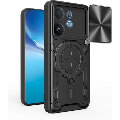 جولدن ماسك فيفو في 60 Vivo V60 جراب حماية مع باب جرار لحماية عدسة الكاميرا المدرعة مدمج بزاوية 360 درجة اسود