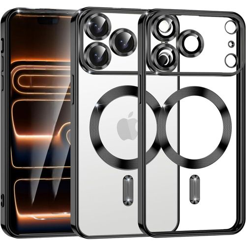 Magnetic case Compatible with iPhone 17 Pro Max, Full Camera Protection with lens, Compatible with wireless charging, Transparent Shockproof slim Protective Case (Black)
