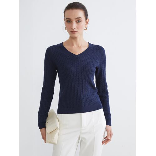 V Neck Self-Patterned Women's Knitwear Sweater