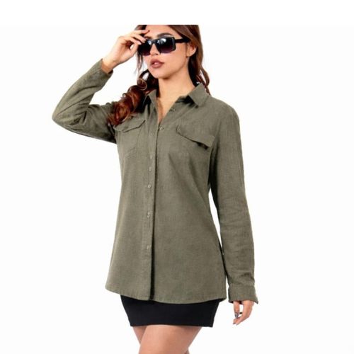 Women’s Olive Casual Long Sleeve Shirt – Labella Fashion