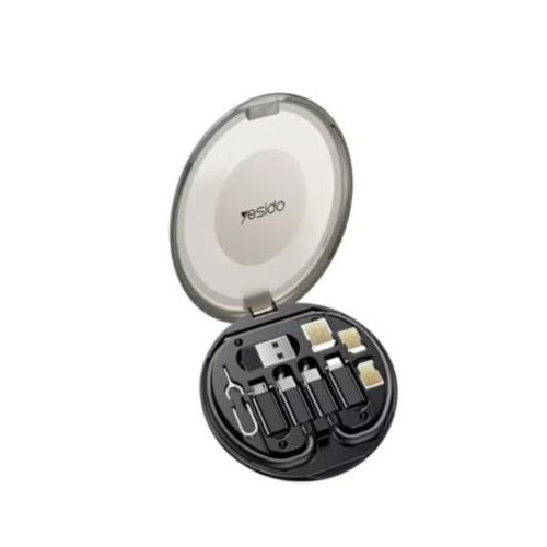 CA118 6 in 1 Multifunctional Charging Data Cable Storage Box (Black)