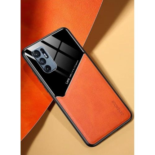 Case Leather Texture Car Magnetic Phone Cover For Oppo Reno 6 4G _Orange