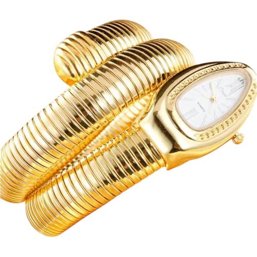 Women's Gold Watch Elegant Design Spiral Bracelet White Dial