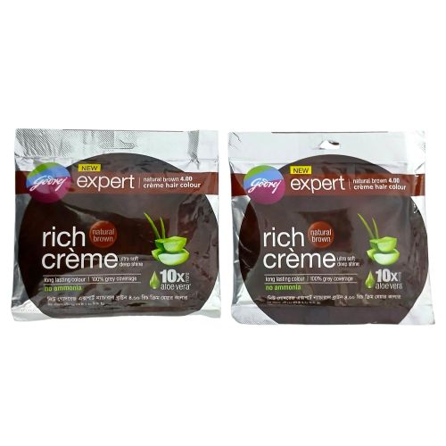 Offer of 2 packs of Rich Cream hair dye, natural brown color, free of ammonia and enriched with aloe vera