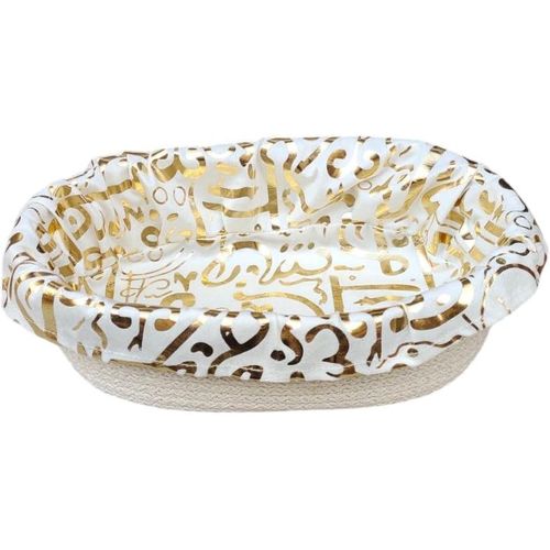 سلة تخزين مزخرفة من ام زد، نمط أبيض وذهبي، منظم قطني بيضاوي، 30 * 18 سم