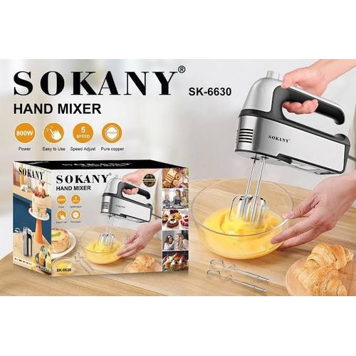 Hand Mixer & Eggs Beater (2 Beater+2 Dough Hooks)-5 Speeds+Turbo-800W(SK-6630)