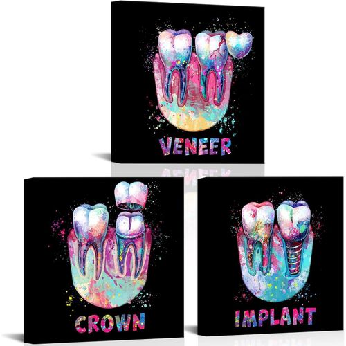 Medical Art Canvas Prints Wall Art Abstract Tooth Picture Dental Treatment Teeth Medical Office Wall Decor Great Gift for Dental Clinic Orthodontist Hospital Ready to Hang 12x12x3pcs