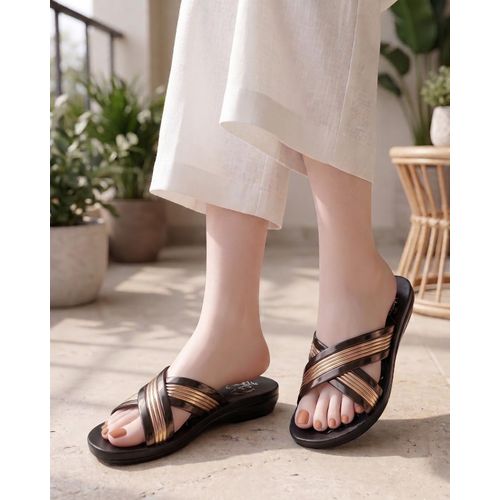 Women's slippers, trendy design, very lightweight - Bronze-Gold