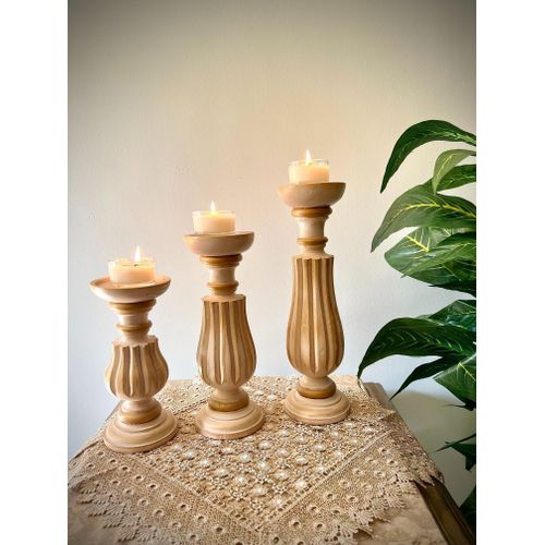 3 Wooden candlesticks