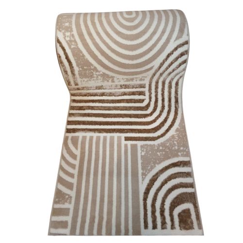 Turkish Lightweight Carpet Runner with Modern Design – Beige, Brown & Off-White –Wide-100-80-60CM- Durable and Easy to Clean