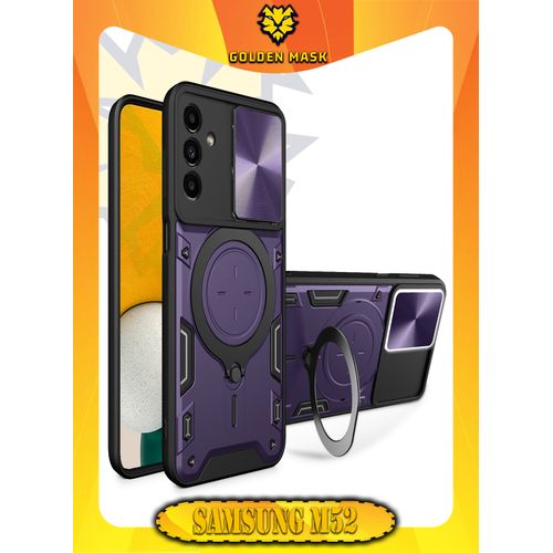 جراب حماية مع باب جرار لحماية عدسة الكاميرا المدرعة مدمج بزاوية 360 درجة - بنفسجى Samsung Galaxy M52 5G جولدن ماسك لهاتف سامسونج جالاكسي ام 52 5جى