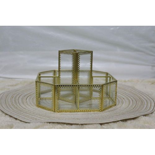Vintage metal and glass cosmetic storage box with 6 compartments for vanity table and the perfect gift