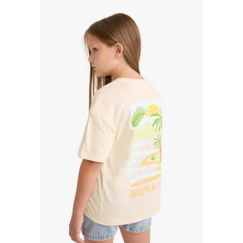 Girl Crew Neck Relax Fit Short Sleeve T-Shirt - Ecru