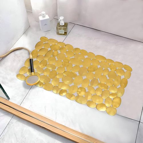 Ceramic Bath Mat - Unique 35 x 70 cm Seashell Shape with Anti-Slip Plastic Suction for Stability Gold or Silver