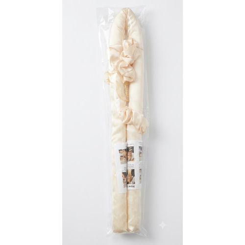 Heatless Hair Curling Ribbon Satin Roller Set for Natural Curls - Off-White (Includes Scrunchies & Claw Clip)