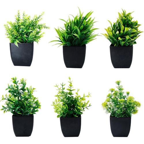 6 pieces Mini Artificial Plants Potted,Decorative Plants Mini Fake Plants Plastic Artificial Decoration for Desk, House, Balcony and Bathroom Decoration