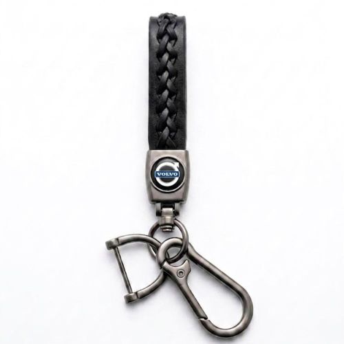 Volvo Premium Braided Leather Keychain with Metal Clip - Durable Car Key Holder - Stylish Automotive Key Ring Accessory
