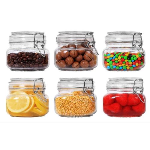 Set of 6 storage jars, 250ml each, with airtight clip lids – kitchen food storage containers