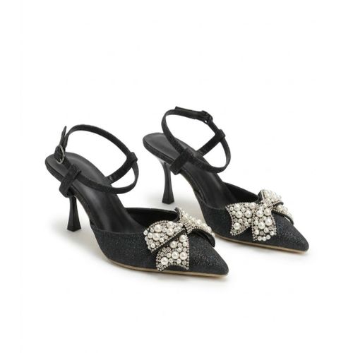 حذاء هيلز نسائي لامع بتصميم أنيق C-95-اسود