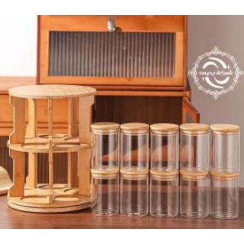 Glass Spice Jar Set With Bamboo Lids AH-258-611