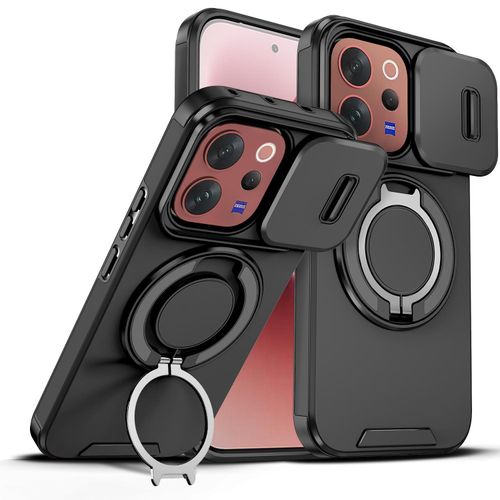 Compatible With Vivo V70 Sliding Camshield Ring Holder Phone Case (Black)