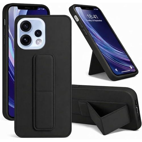 Back Cover Stand Case FOR OPPO RENO 15 5G Magnetic Car Holder Soft Silicone Horizontal Vertical Kickstand Cover Wrist Strap Full protection Anti Fingerprint Case Black
