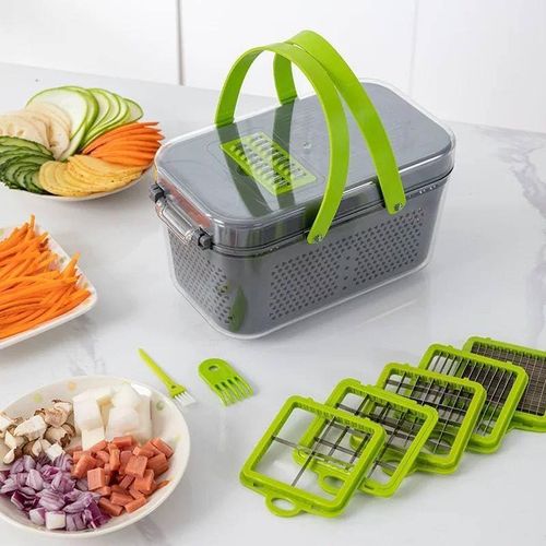 22-in-1 Multi-Purpose Vegetable and Onion Chopper with 13 Stainless Steel Blades, Mincer, Grater, and Hand Blender for Slicing, Dicing, and Grating - Large Container, Safe and Easy to Clean Kitchen Tool