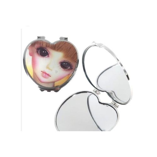 Compact Heart Mirror, Anime Girl Design, Silver, Portable Travel Makeup Mirror Multi-Shape