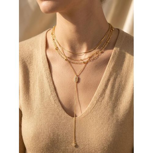Layered Y-Necklace Gold Plated - Gold