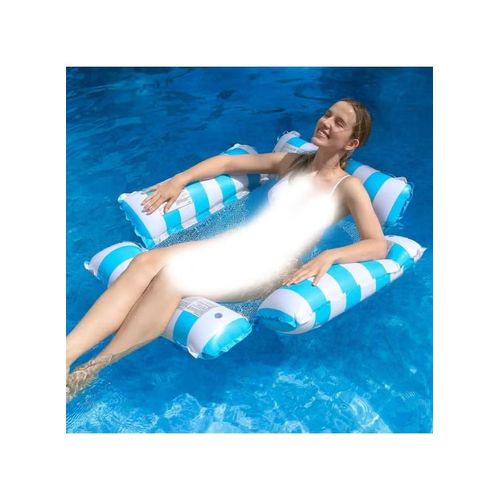 Inflatable Pool Float Chair Lounge for Adults & Kids – 4-in-1 Hammock Style Water Float – Stripe Pattern – Comfortable Mesh Support – Summer Pool Party Fun