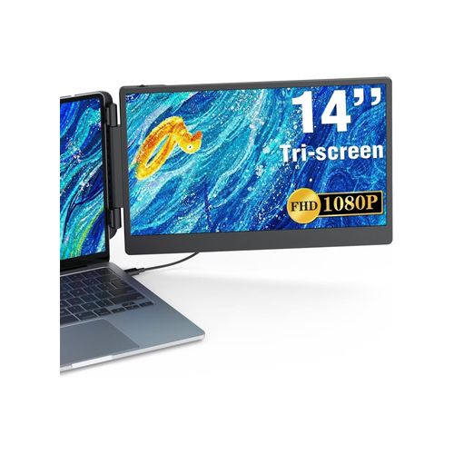 14-inch 1080P Portable Dual Monitor Extender for Laptops, USB-C/HDMI, Plug-Play / black