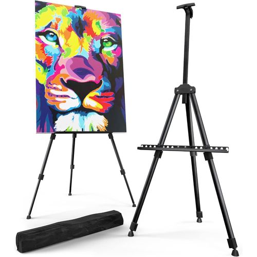 66 Reinforced Artist Easel Stand, Extra Thick Aluminum Metal Tripod Display Easel 21 to 66 Adjustable Height with Portable Bag for Floor/Table-Top Drawing and Displaying